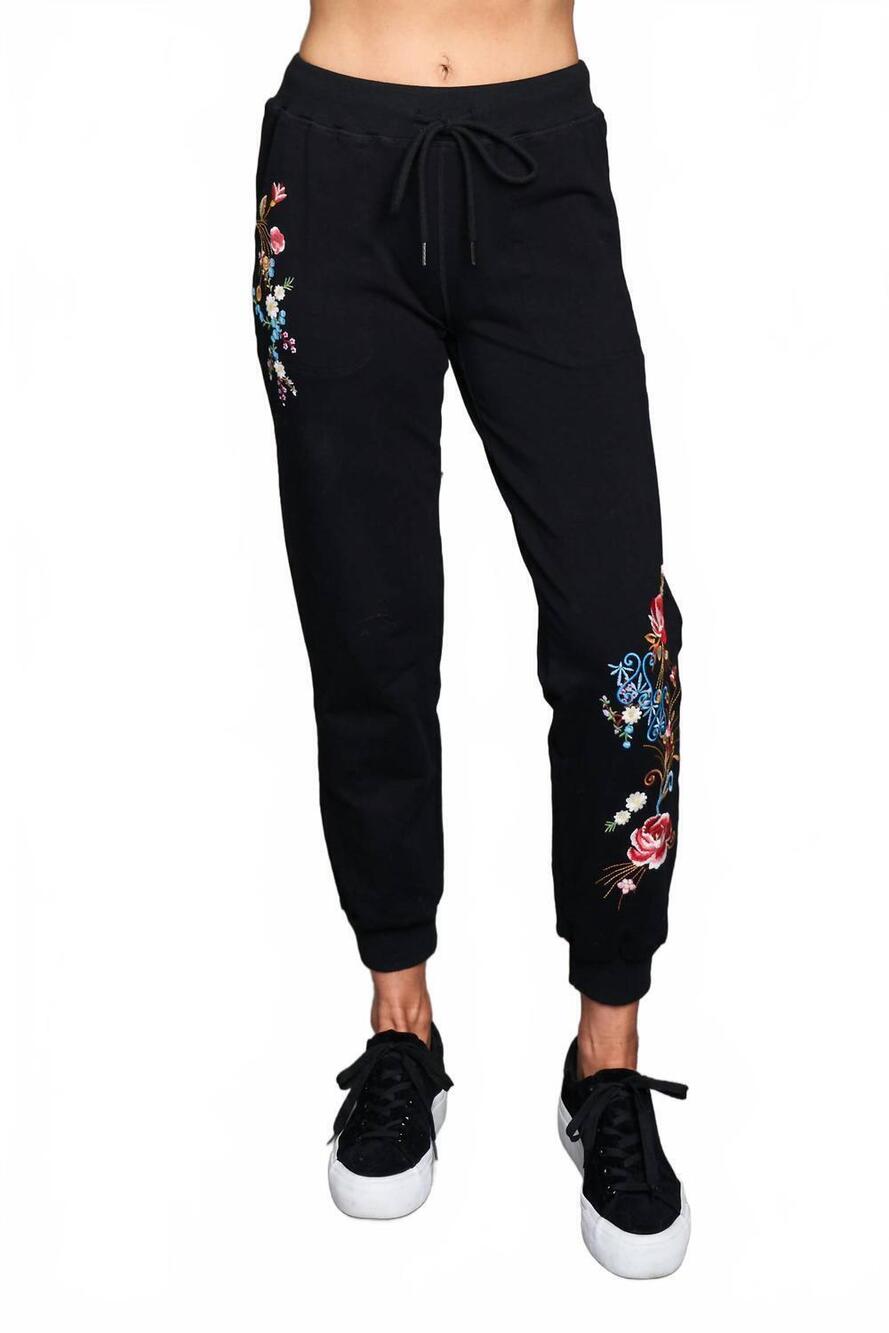 NEW PAPARAZZI embroidered french terry jogger in black